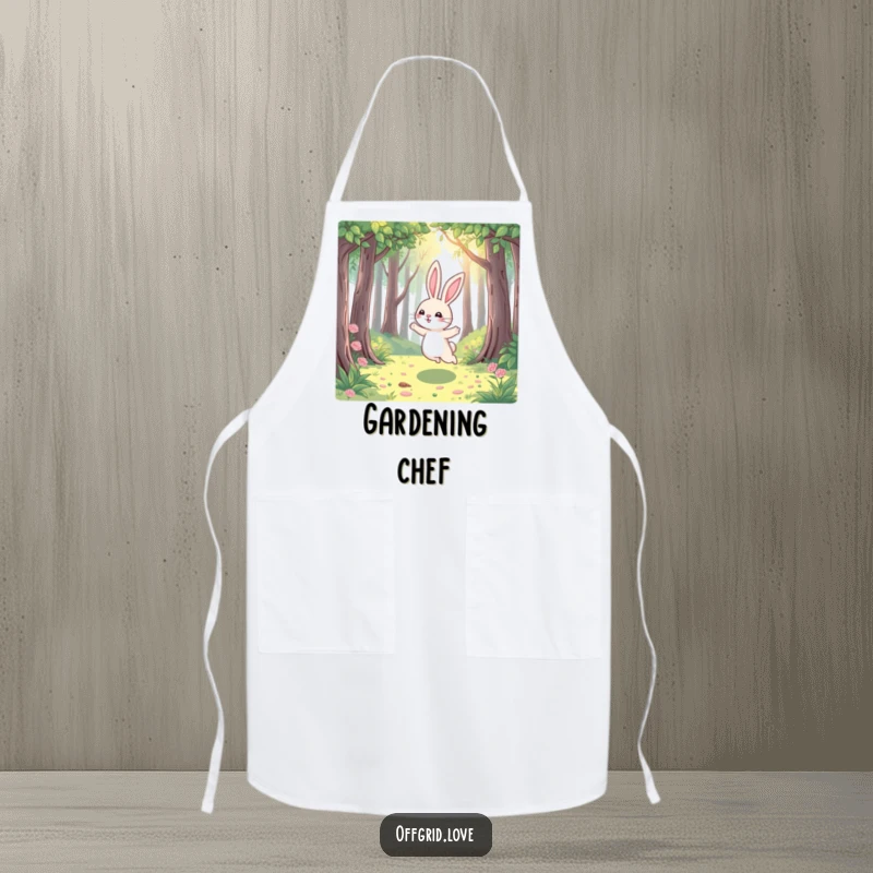 Funny Rabbit Apron: A playful rabbit hops joyfully through a sun-dappled forest, making it a humorous and charming addition to kitchen wear.