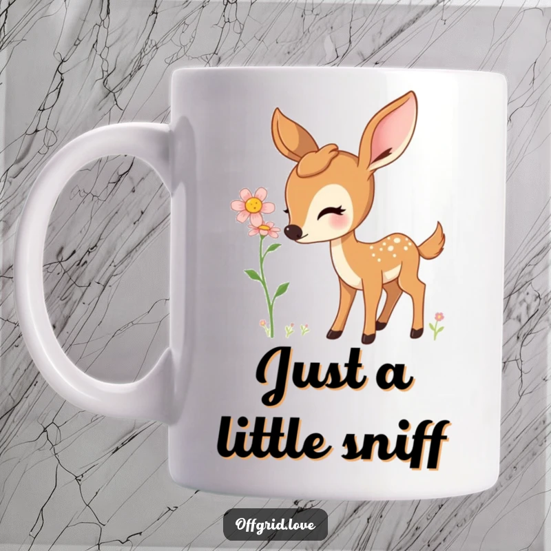 Cute deer gently sniffing a vibrant wildflower, capturing a moment of natural curiosity.