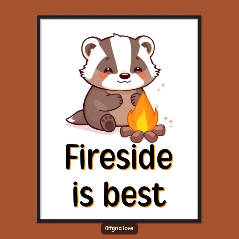Funny Badger Campfire Digital Art: Cozy Animal Print, Perfect Humorous Gift Download