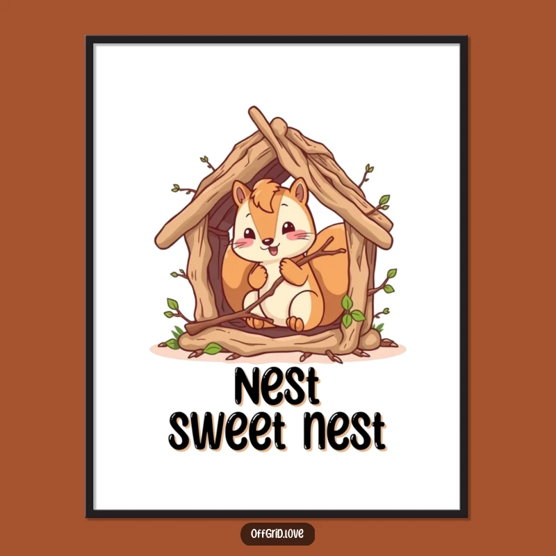 Funny Squirrel Shelter Digital Art: Hilarious Woodland Decor for Instant Download