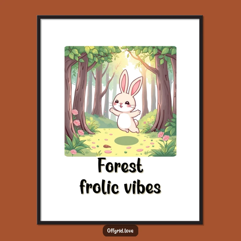 Funny Rabbit Forest Poster: Joyful Hop Art, Perfect Nature Decor Gift