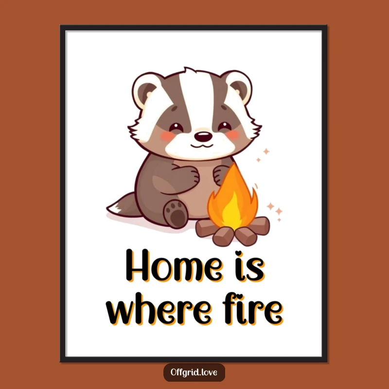 Funny Badger Campfire Poster: Cozy Animal Wall Art, Perfect Humorous Gift Decor