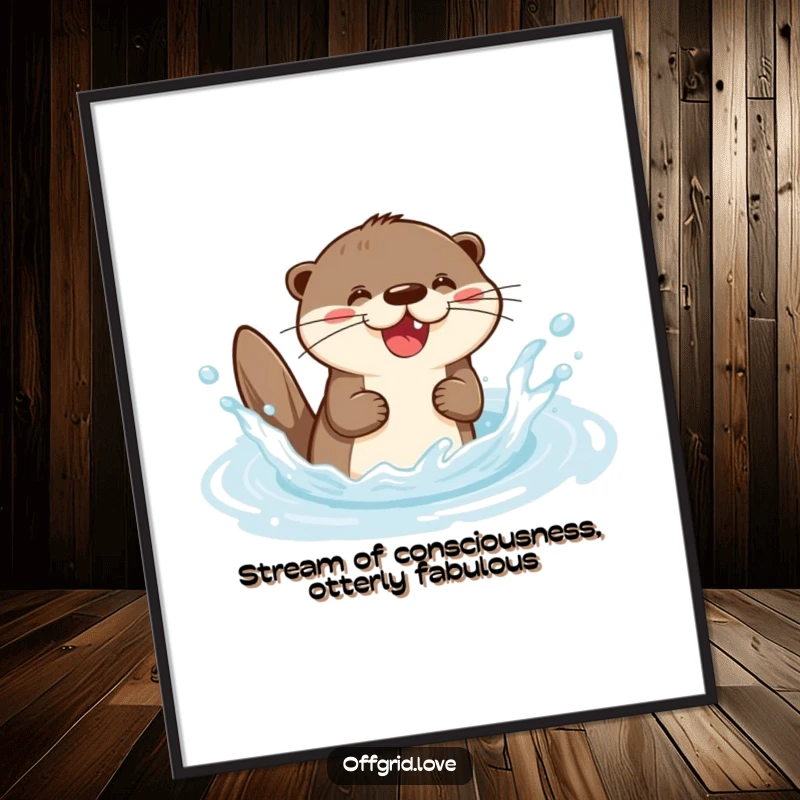Funny Free Printable Wall Art: Playful otter joyfully splashing in a natural stream, adding a whimsical touch to any room.