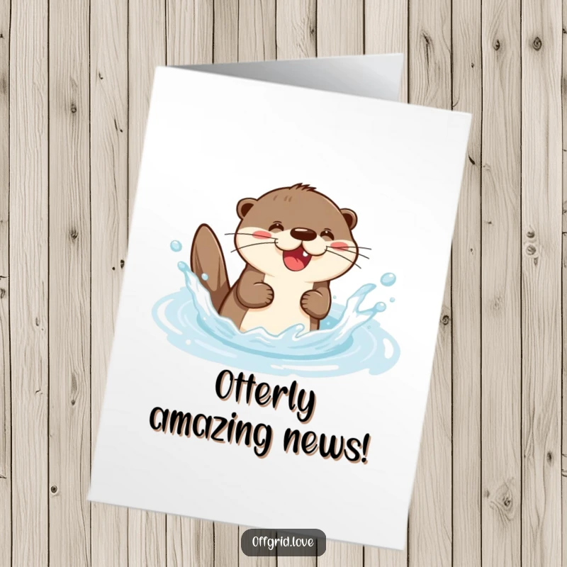 Funny Free Printable Congratulations Card: Otter making a big splash in a stream, celebrating success with downloadable humor.