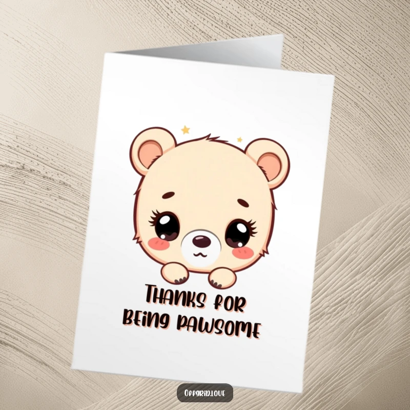 Funny Free Printable Thank You Card: A bear cub gazing at a spectacular starry sky with admiration. Cosmic appreciation.