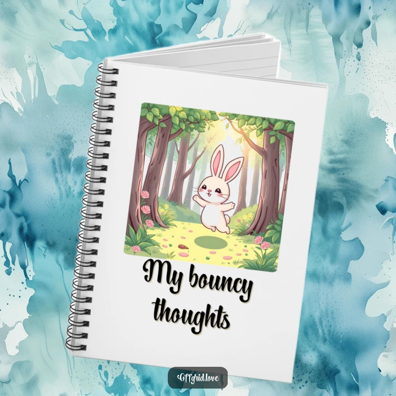 Funny Rabbit Notebook: A playful rabbit hops joyfully through a sun-dappled forest, perfect for journaling adventures and humorous nature notes.