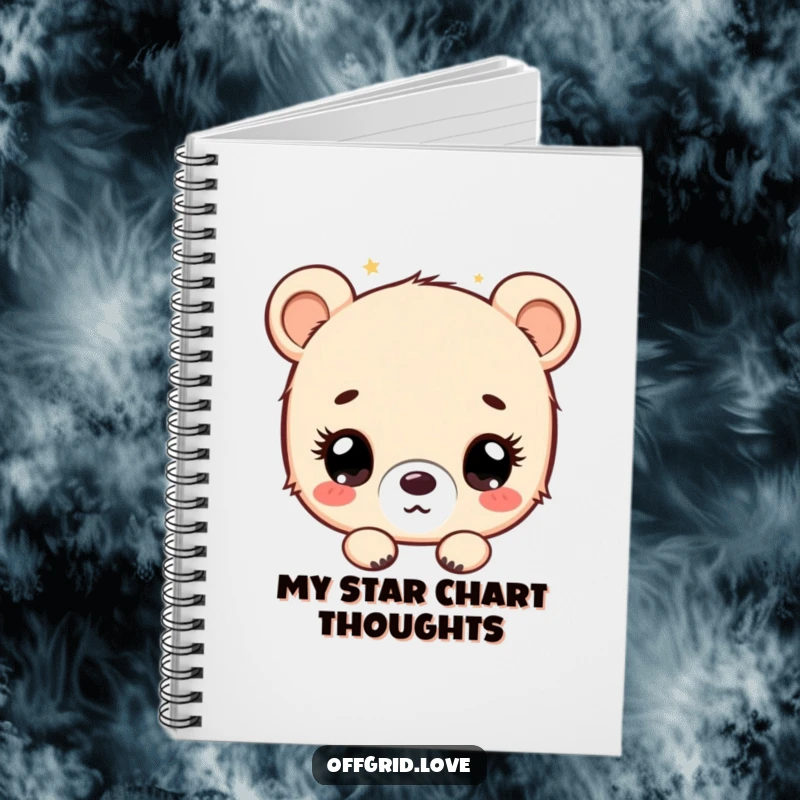 Funny bear cub character stargazing, a humorous and inspiring notebook cover.