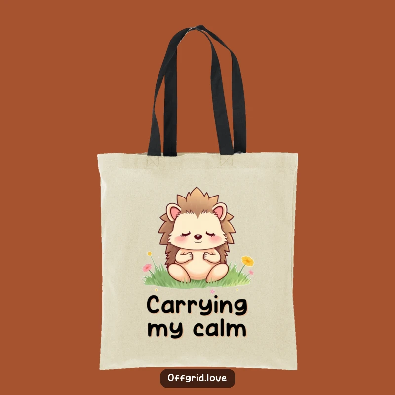 Funny Hedgehog Meditation Tote Bag: Durable Zen Carry-All, Perfect Humorous Gift